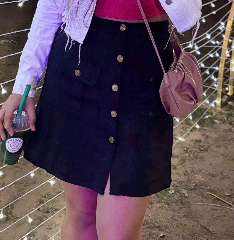Black Button-Front Mini Skirt