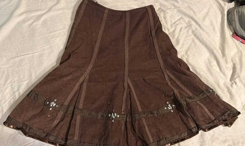 Boho Brown Tiered Midi Skirt