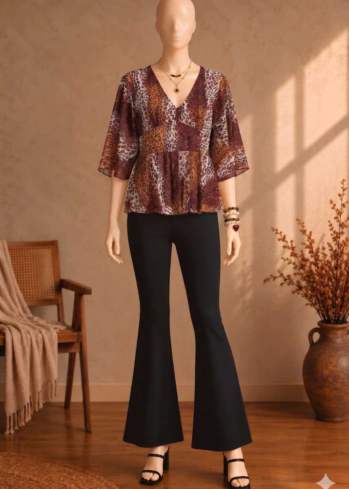 🐆🖤 Animal Print Sheer Tunic Top