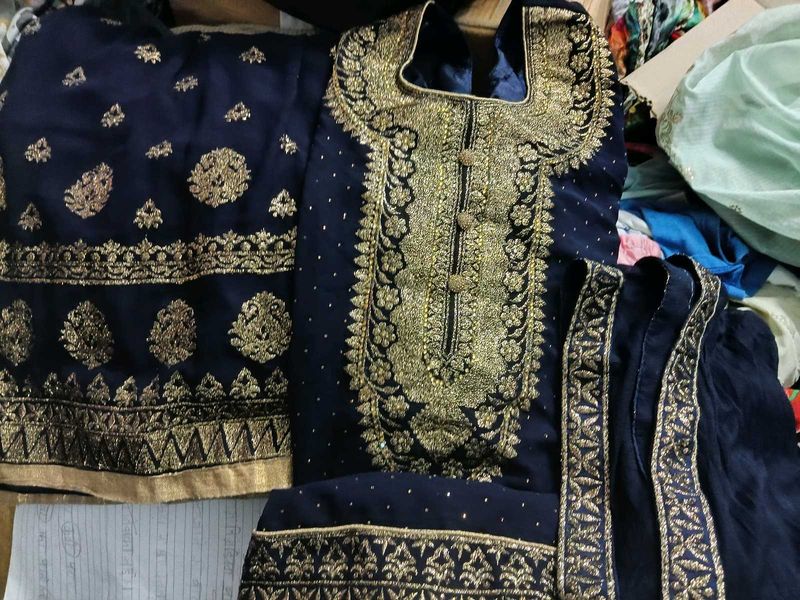 Navy Blue Embellished Sharara Suit