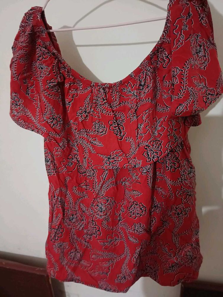 Red Floral Off-Shoulder Top