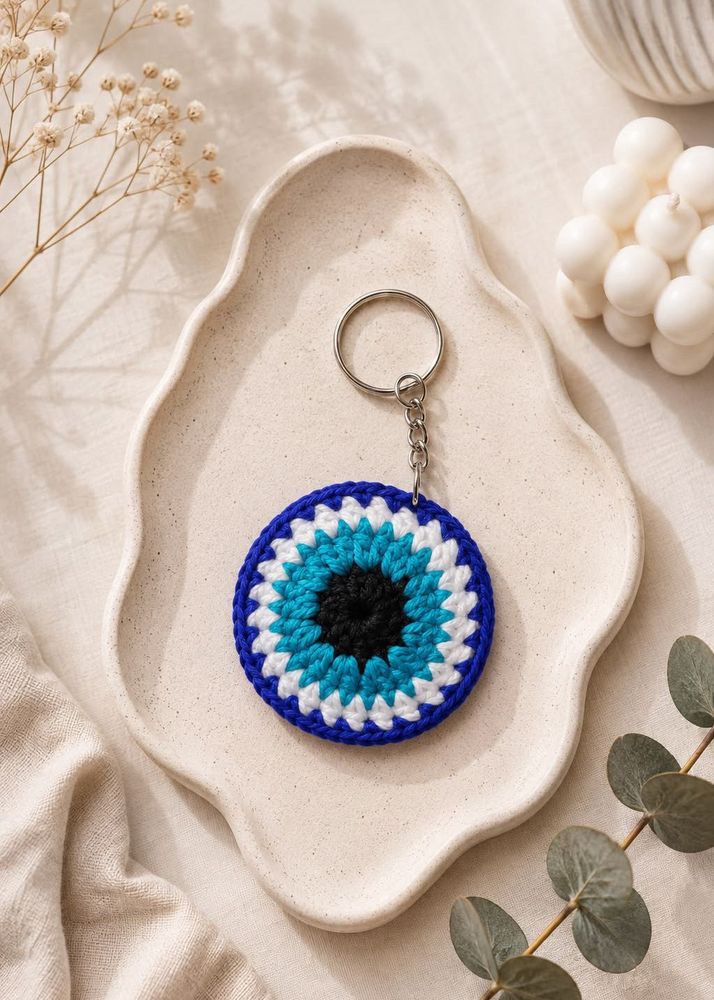 Crochet Evil Eye Keychain