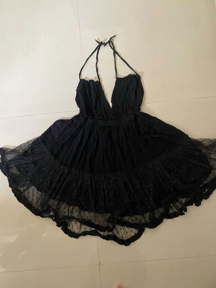 Chic Black Halter Neck Mini Dress