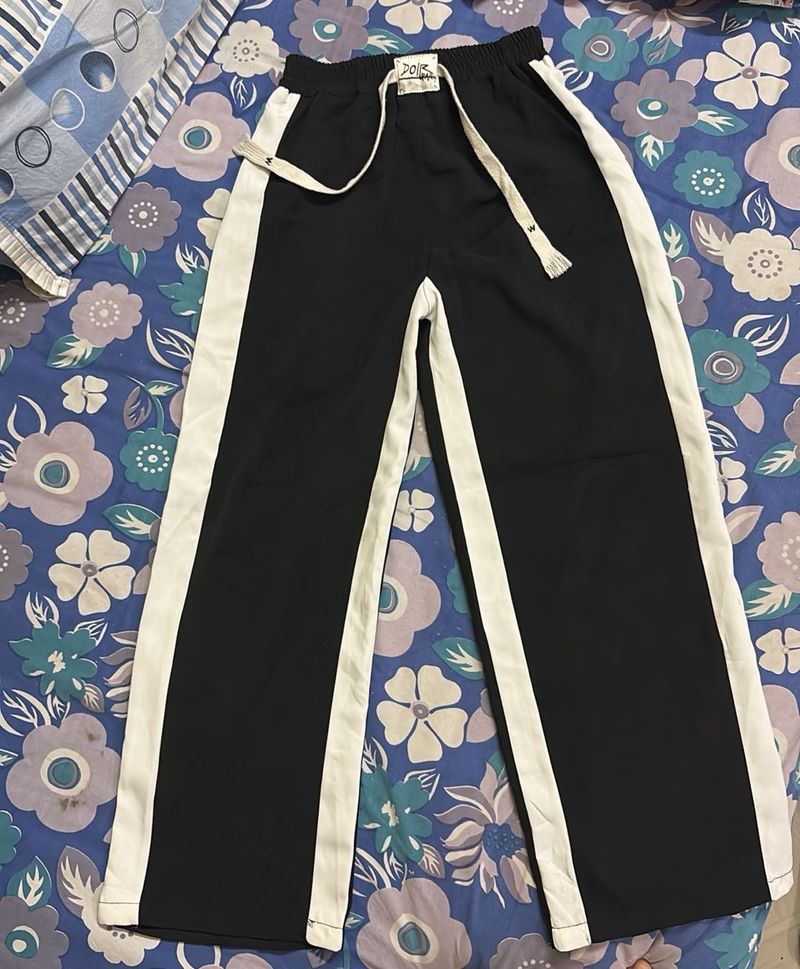 Black &amp; White Striped Wide-Leg Pants