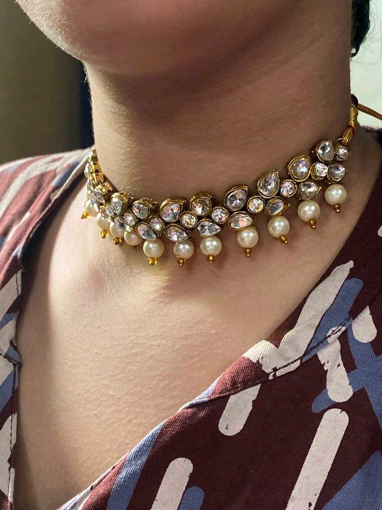 Elegant Pearl &amp; Crystal Choker Necklace
