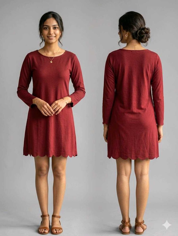 Maroon Scalloped Hem Dress