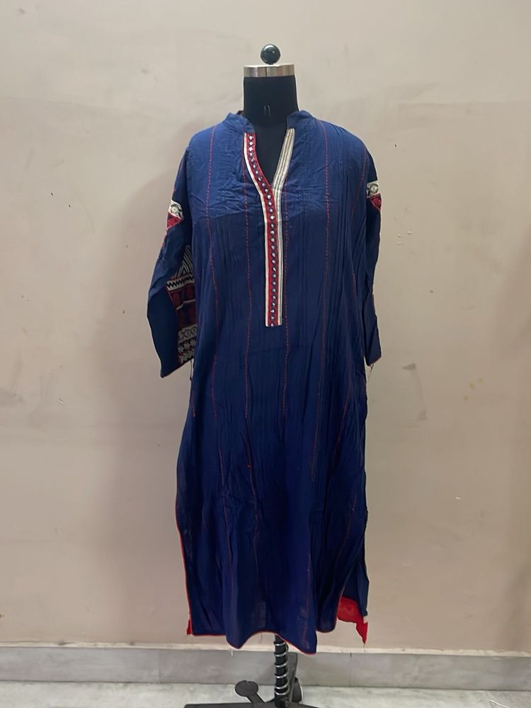 Blue Kurta with Red Accents