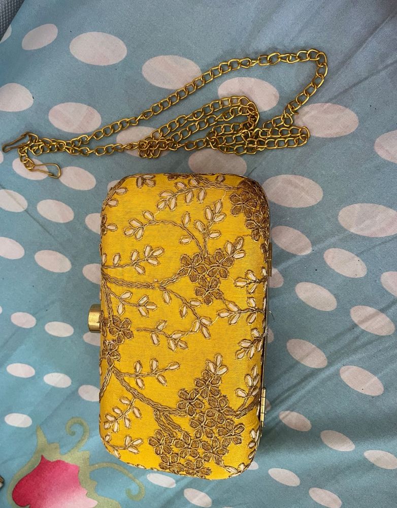Yellow Embroidered Clutch