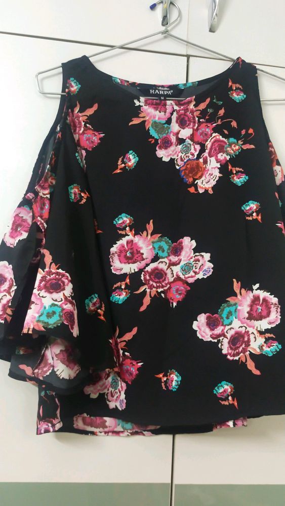 Chic Black Floral Cold Shoulder Blouse