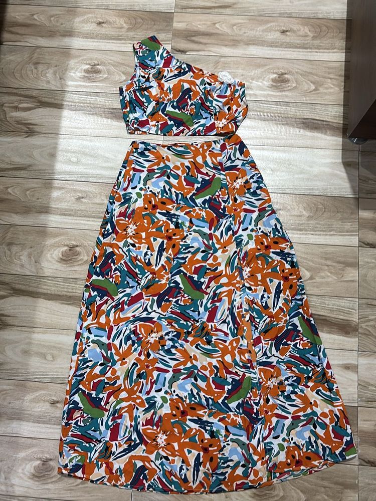 One shoulder two pcs dress