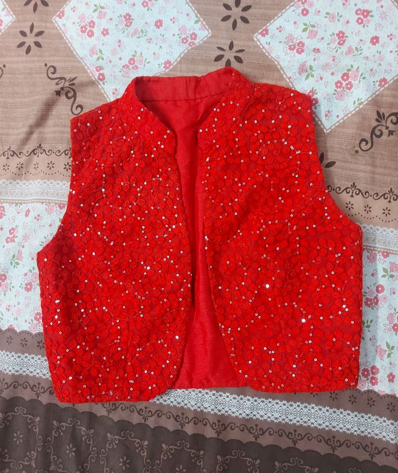 Highneck Red Sequins Tailored Fancy Jacket