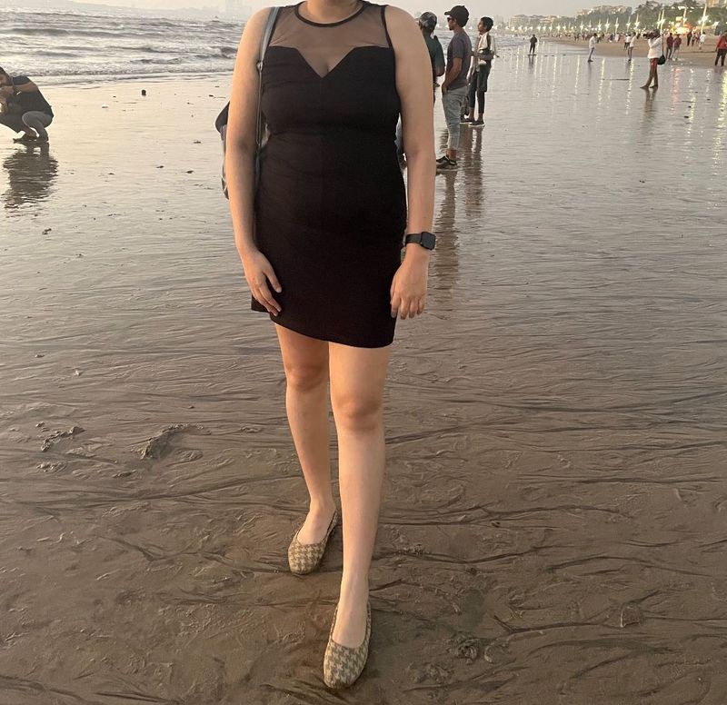Chic Black Mesh Neckline Dress