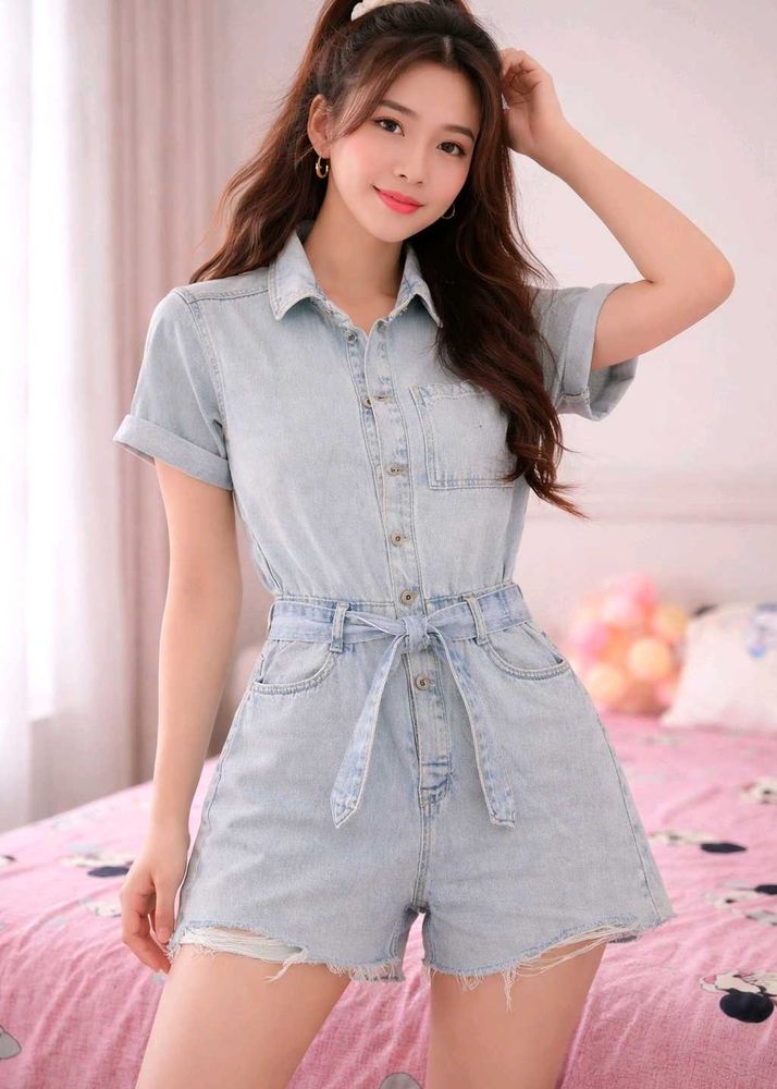 Light Wash Denim Short Jumpsuit