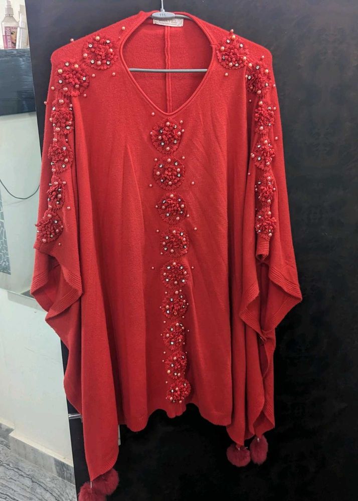 Red Beaded Kaftan Top