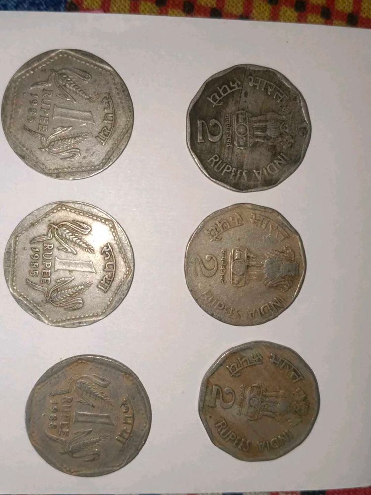 Vintage Indian Coins - 1 &amp; 2 Rupees