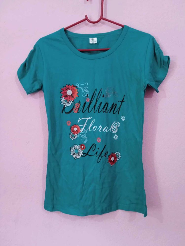 Teal Floral Print T-Shirt