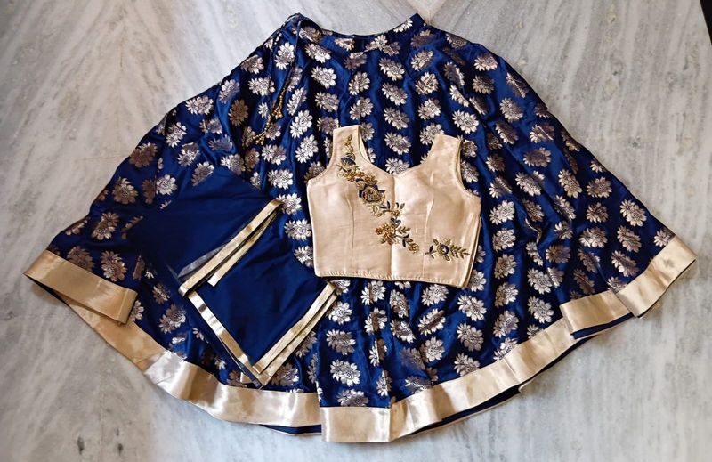 Blue Brocade Lehenga Choli Set