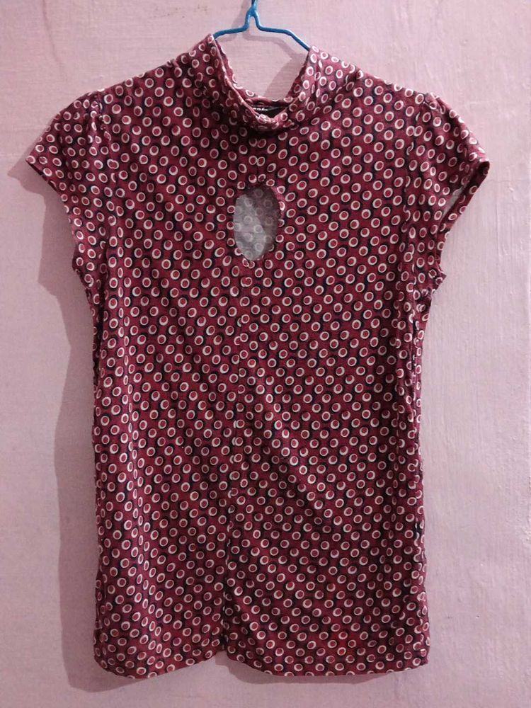 Imported Chic Patterned Mock Neck Top