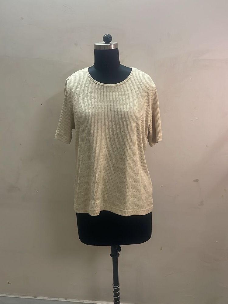 Cream Ribbed Knit Top