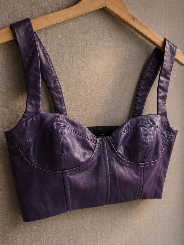 Purple Faux Leather Bustier Top