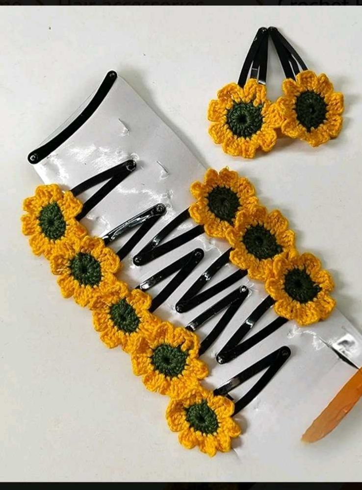 Crocheted Sunflower Hair Clips