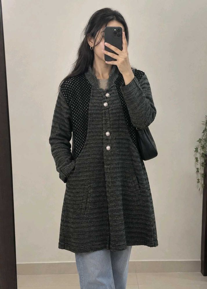 Stylish Grey Textured Coat