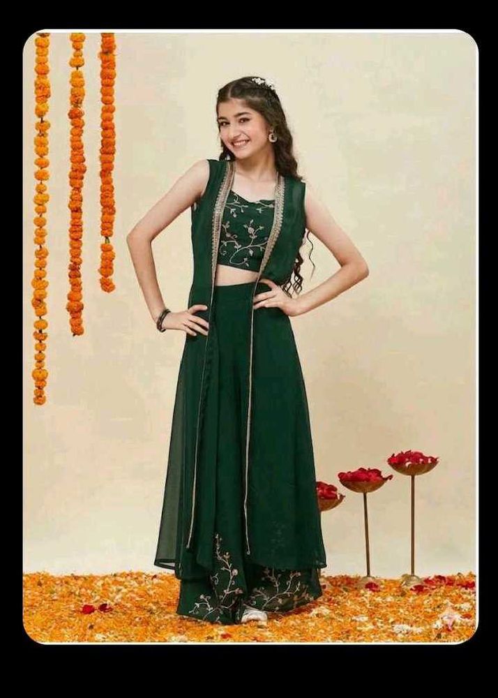 4-6 year Stylish Green Kurta Set with Palazzo