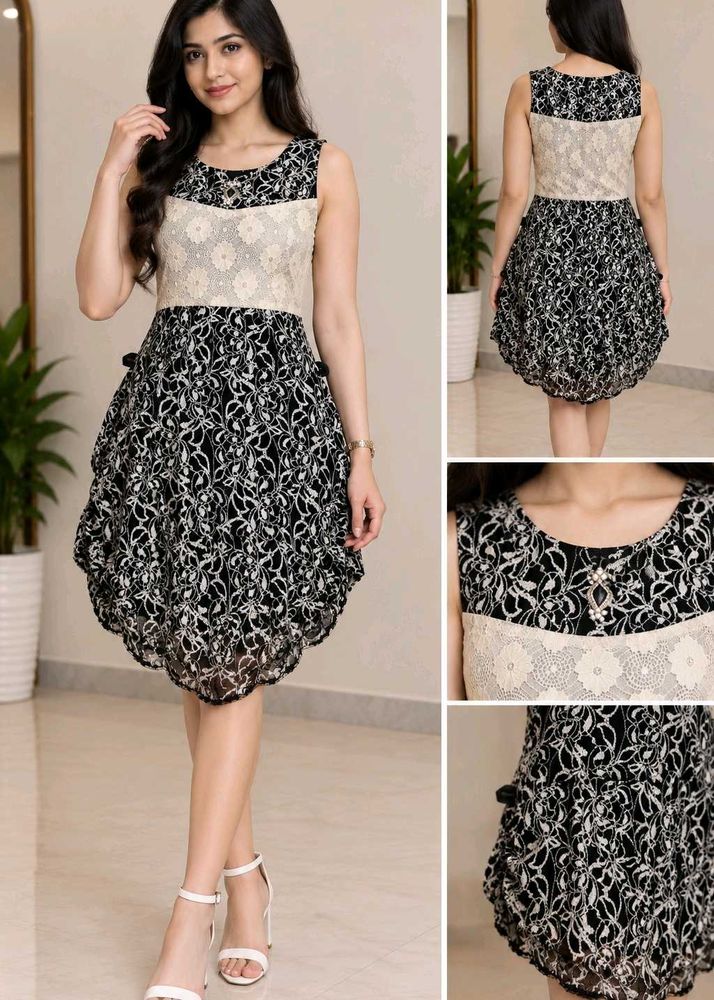 Elegant Black &amp; White Lace Dress