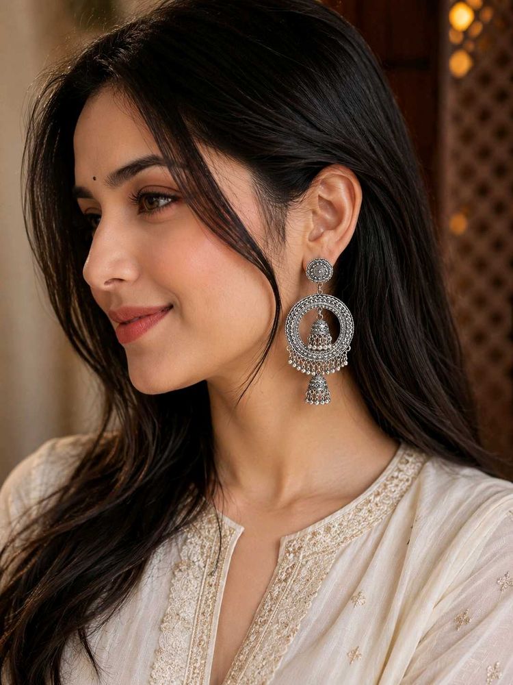 Premium Shreeji Oxidized Silver Double Jhumka Hoop