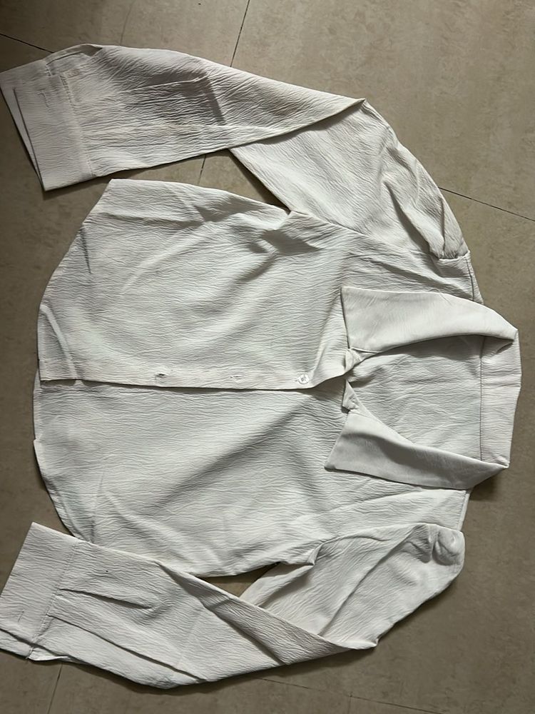 Textured White Long Sleeve Shirt