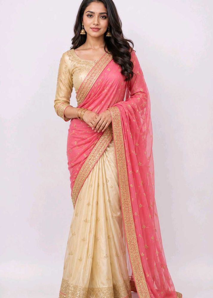 Beautiful Pink &amp; Cream Saree