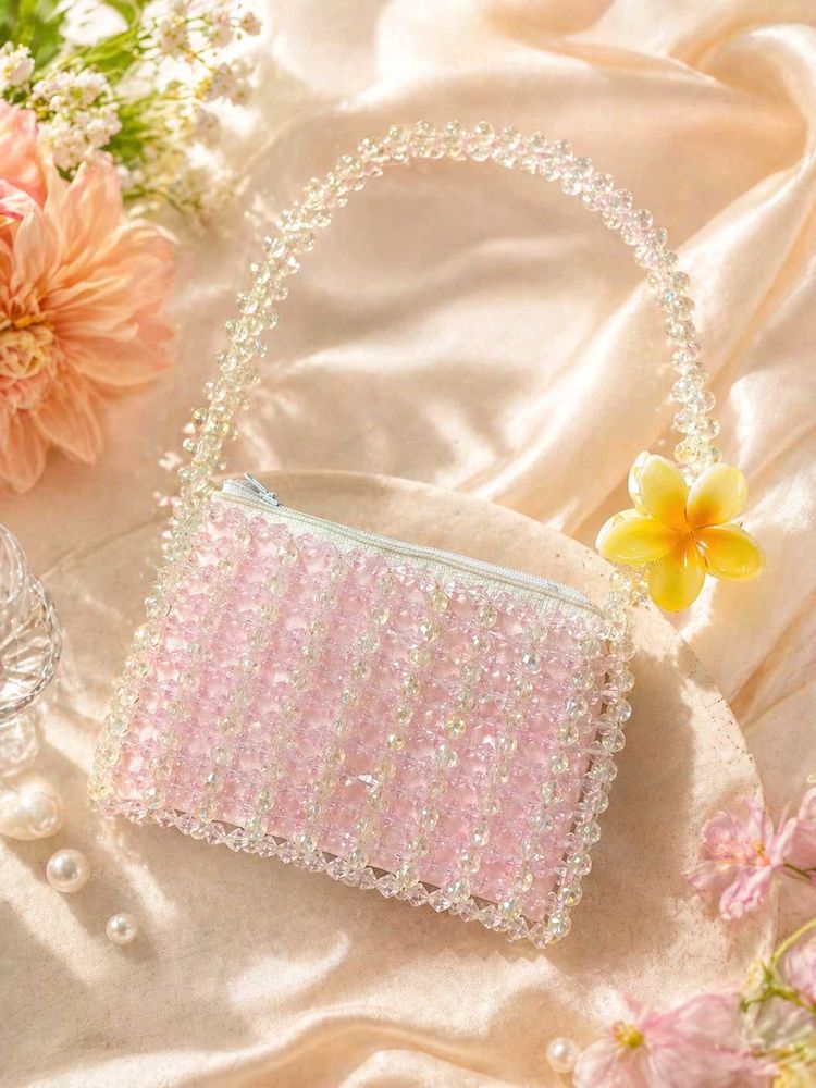 Pink crystal Beaded Clutch coquette hand bag
