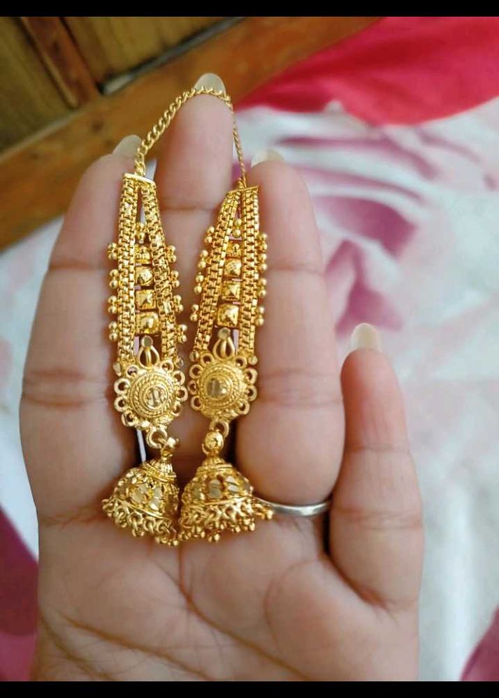 new gold pleated big jhumka with guranty