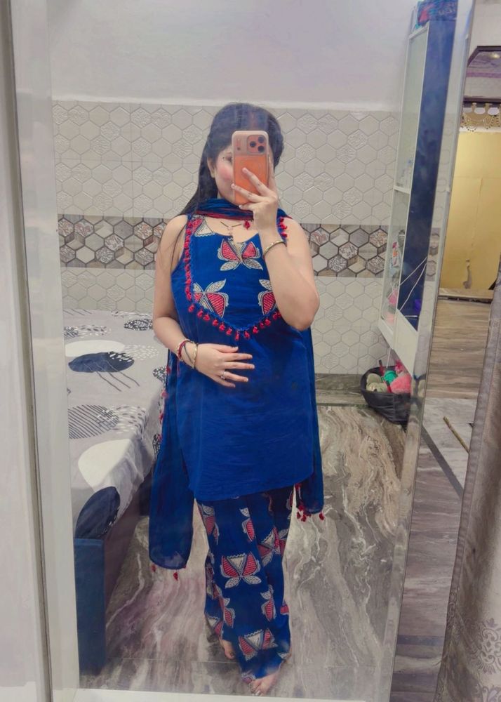 Blue Printed Kurta Set with Dupatta