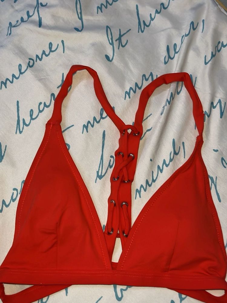Red Lace-Up Bikini Top