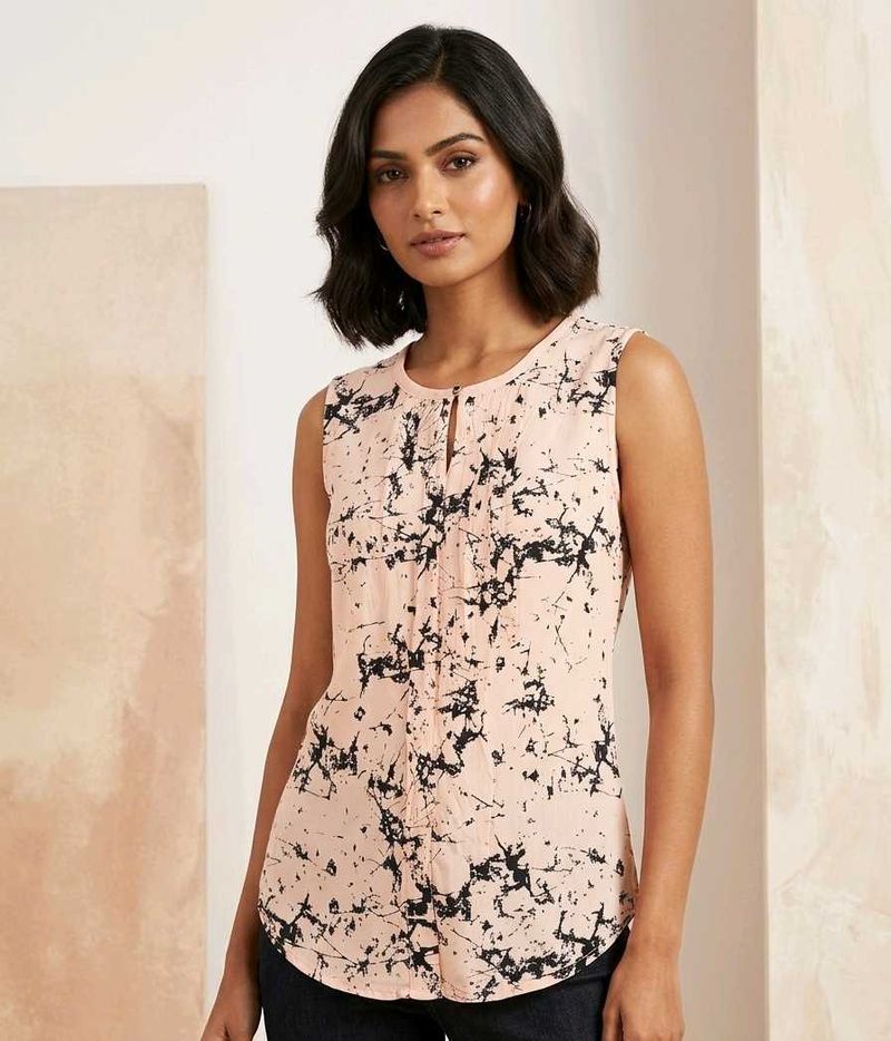 Stylish Sleeveless Pink Marble Print Top