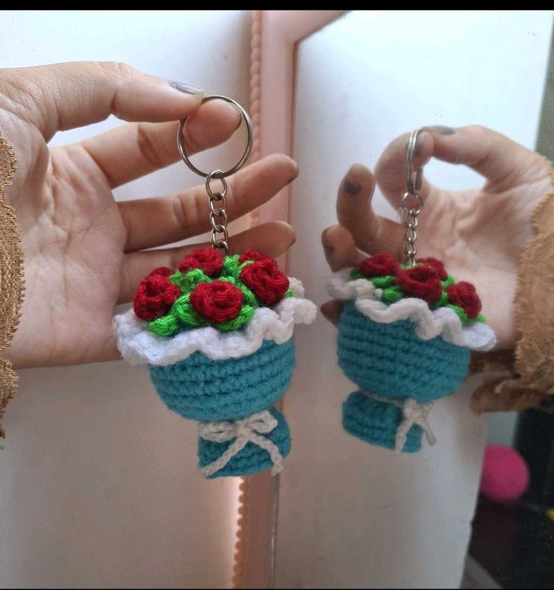 Crochet Flower Bouquet Keychain