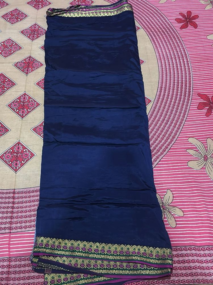Elegant Navy Blue Saree with Gold Border