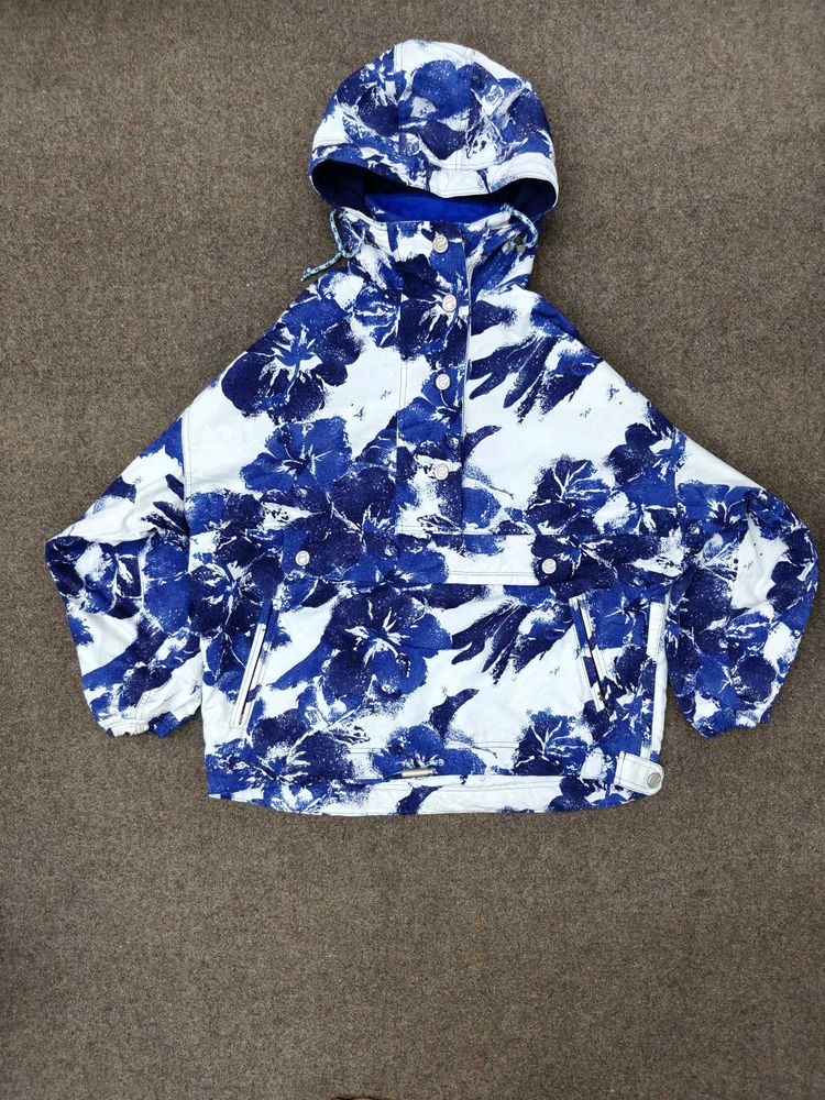 Blue Floral Print Hooded Jacket