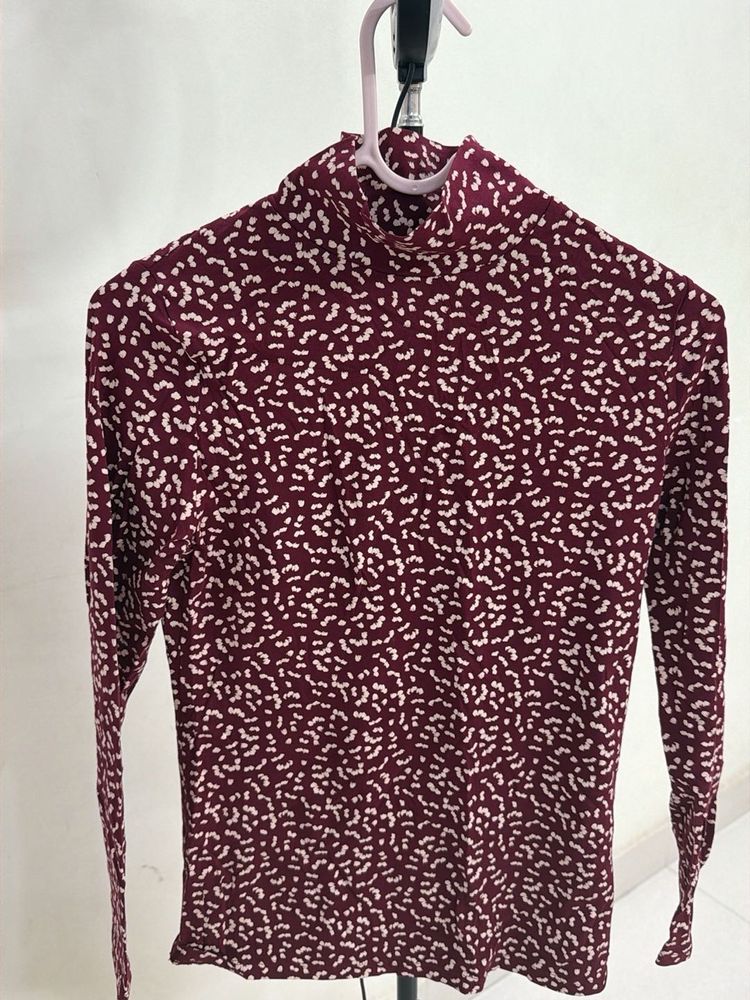 Burgundy Mock Neck Long Sleeve Top
