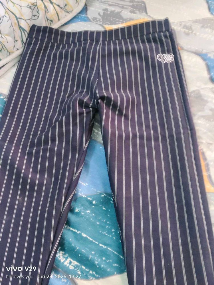Striped Navy Pants with Sparkle Detail