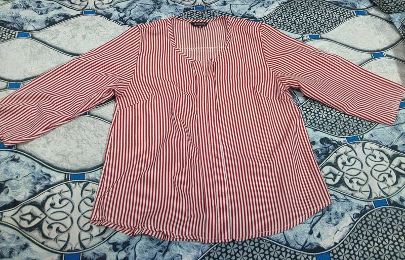 pink and White Striped V-Neck Top