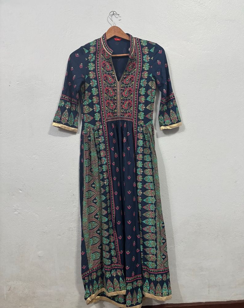 Navy Blue Printed Kurta Dreas