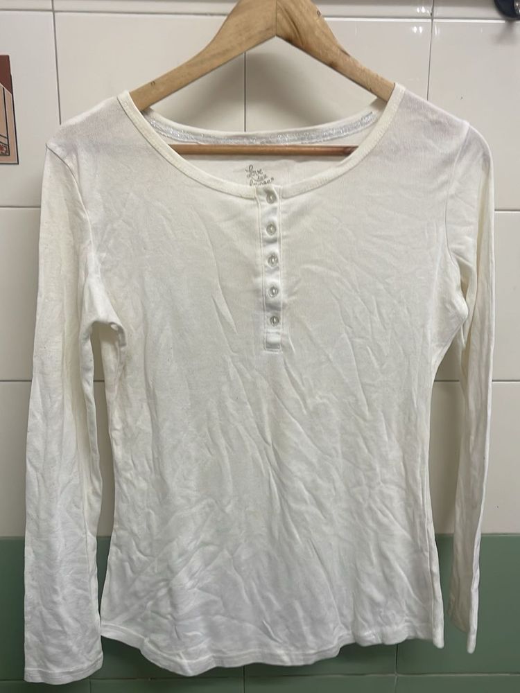 Cream Long Sleeve Henley Top