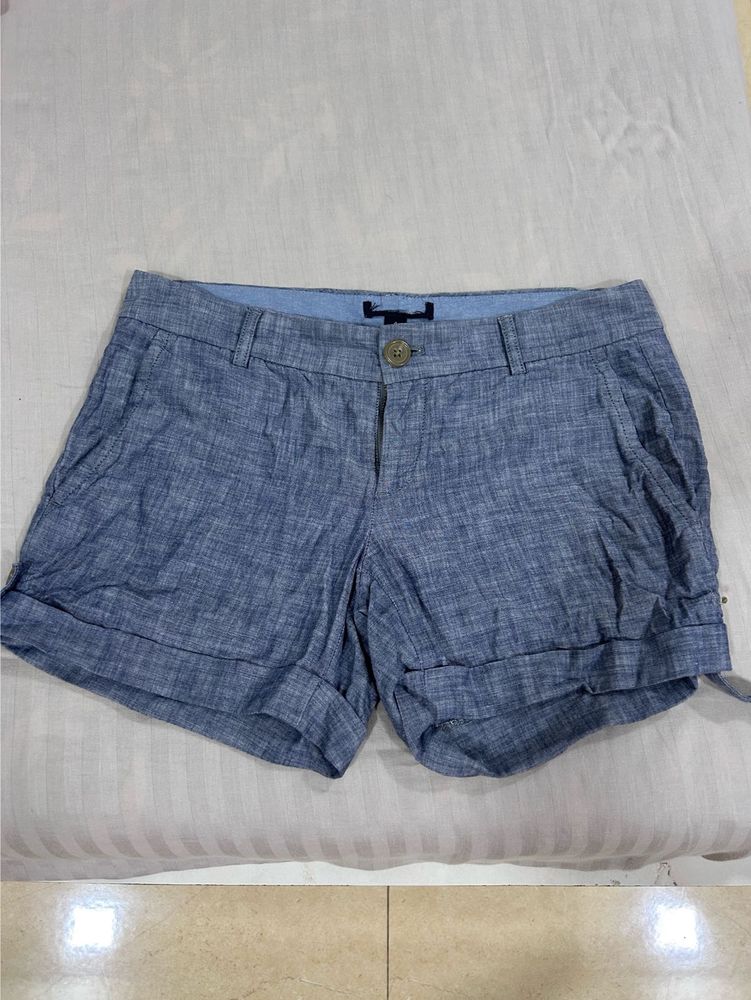 Stylish Blue Linen Blend Shorts