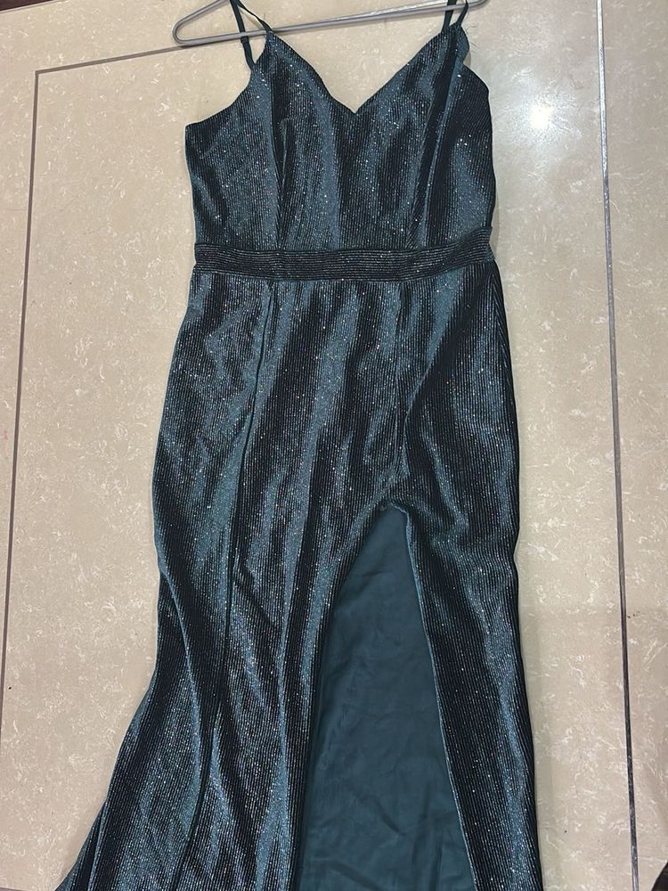 Elegant Emerald Green Slit Gown