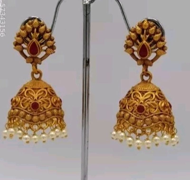 Never Used❗New Indian Traditional Ethnic Matte Finish Ruby Stoned  Jumkas