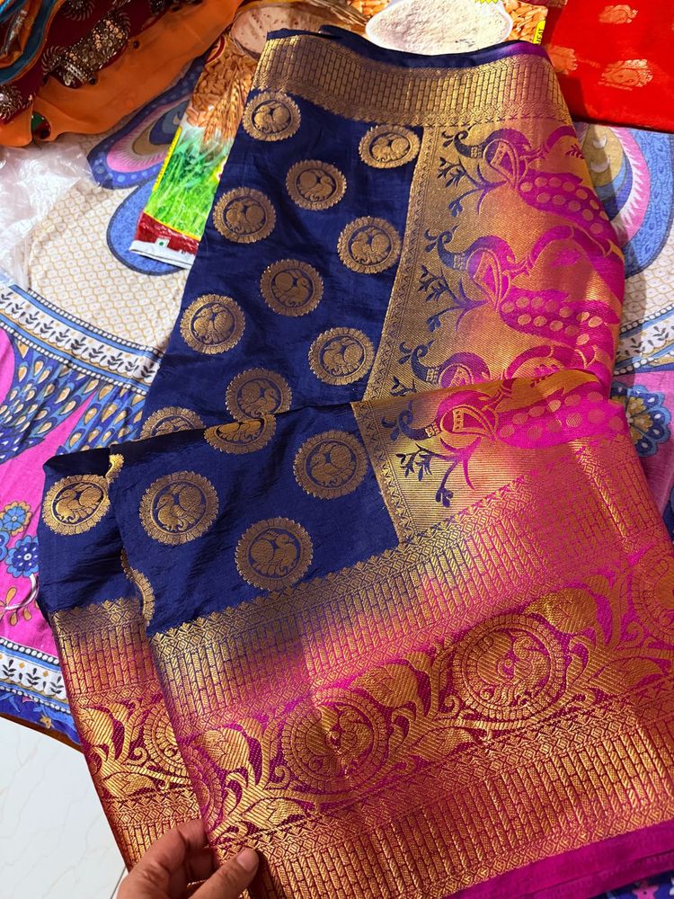 Elegant Blue &amp; Pink Silk Saree