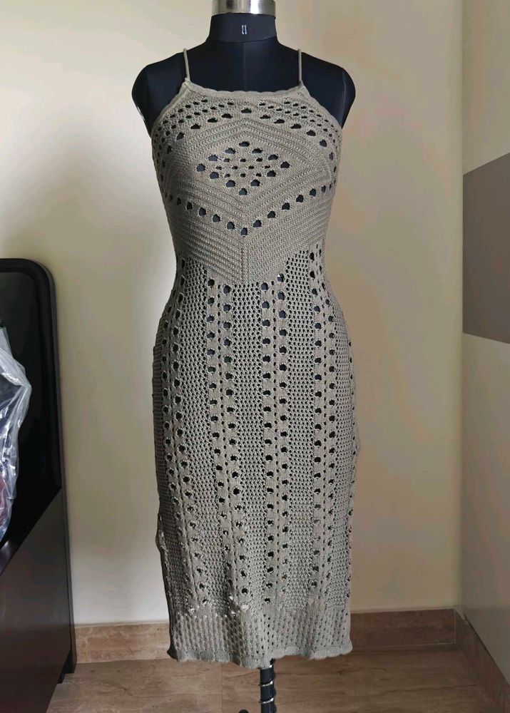 Olive color crochet dress