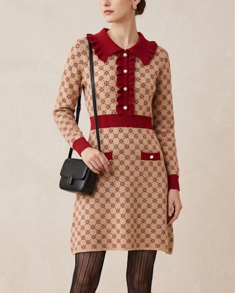 Chic Geometric Print Long Sleeve Dress